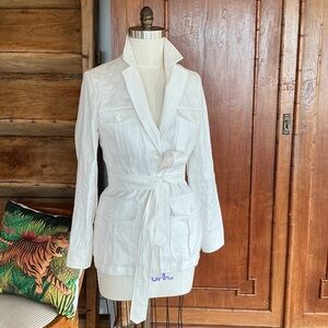 Banana Republic White Linen Belted Safari Trench Jacket